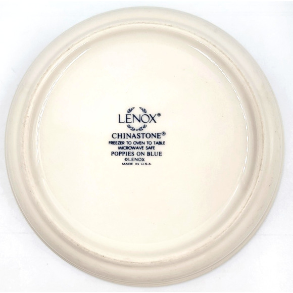 Lenox Chinastone Poppies on Blue 6 1/4" Cereal Bowl Red Flowers Blue Leaves - Picture 5 of 5